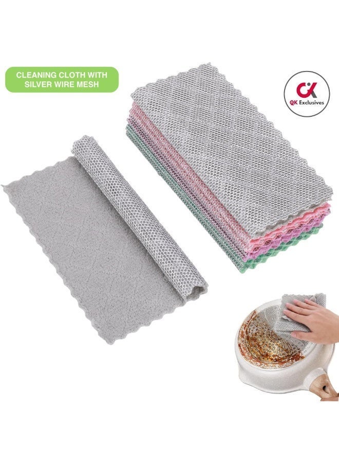 حصريات كيو كيه - قطعة قماش تنظيف متعددة الاستخدامات من الألياف الدقيقة، بوجهين، مع سلك فضي على الوجه الآخر، في علبة واحدة [عبوة واحدة تحتوي على 20 قطعة] - قابلة لإعادة الاستخدام والغسل - تنظيف سريع للأواني، والمواقد، والأحواض، والقدور، والمقالي، وشحوم الأسطح، والأوساخ، وبقايا الترسبات الكلسية، وقطعة قماش للتنظيف المنزلي والمطبخي. (ألوان متنوعة) - Image 1